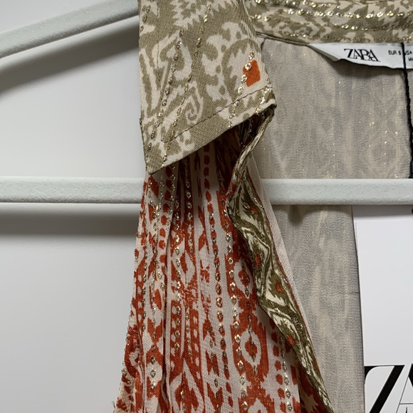 Zara Shiny Metallic Midi Dress in Red and Green Print Size Small - Picture 10 of 12